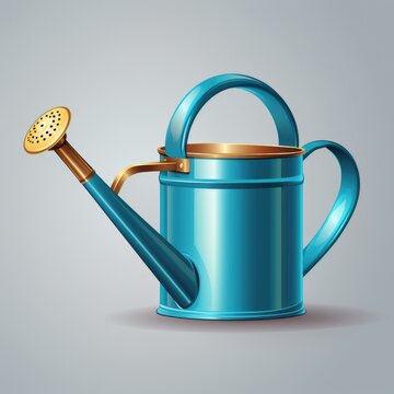 Blue Watering Can With Gold Handle