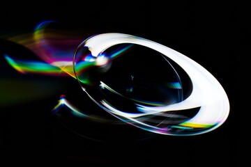 glass liquid abstract, fluid shape with holographic effect isolated on black background
