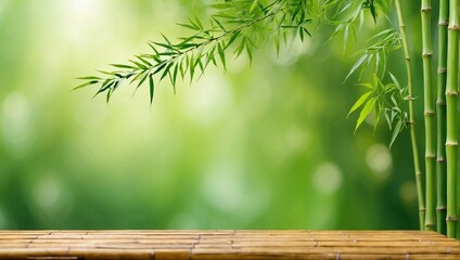 A green background with bamboo on left side, for design with copy space.