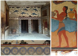 Minoan frescoes adorn the wall of the Palace of Knossos