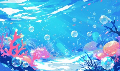 Fototapeta na wymiar Watercolor underwater life. painted coral reef, Great Barrier reef, underwater coral