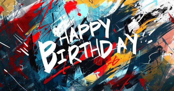 HAPPY BIRTHDAY painted abstract background in the style of free brushwork Generative AI