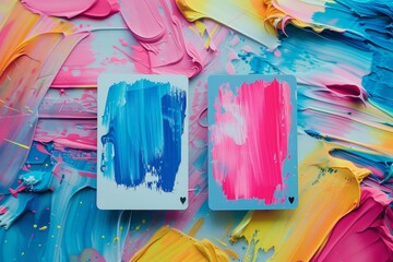  abstract acrylic brush strokes blue and pink background