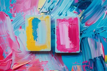  abstract acrylic brush strokes blue and pink background