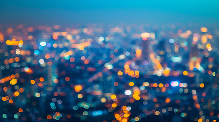 beautiful city lights background with blurring bokeh in twilight, panorama ,Night blurred light...