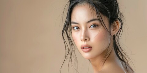 young Asian woman with smooth skin and silky hair close-up portrait  Generative AI