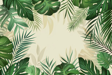 Tropical leaves background with palm and monsterra leaves.