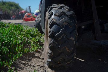 Rueda de tractor de guardavidas en la playa