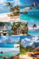 A vibrant photo collage capturing the essence of summer vacation destinations.