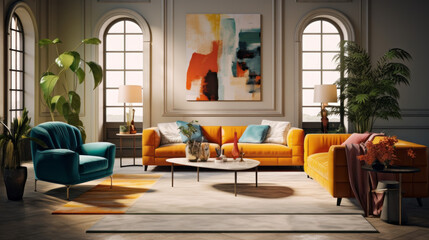 A vibrant living room featuring customizable furniture that allows you to create a personalized style