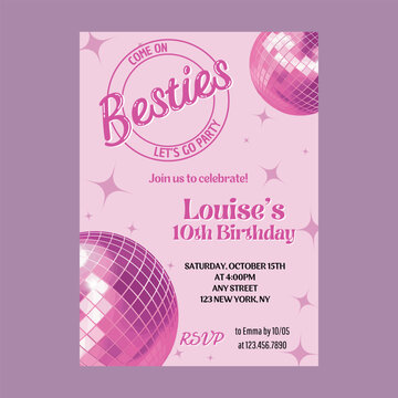 Groovy Retro Vintage Pink Party Birthday Invitation