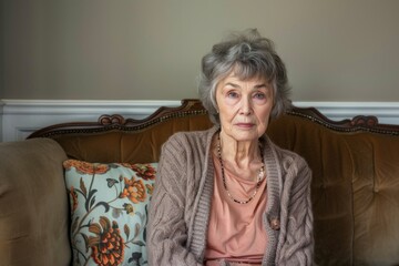 elderly woman sitting on the sofa Generative AI