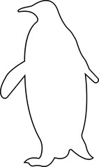 Penguin black icon line winter vector isolated on transparent background. Logo baby cartoon character symbol graphic doodle animal element, characters play fun, make snowman, skating and skiing
