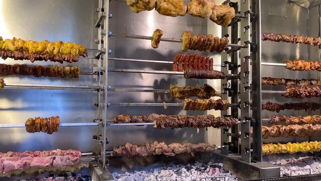 Greek street food in Skiathos Island. Grill House serving lamb, chicken and pork. 