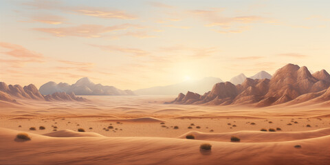 Naklejka premium Beautiful photo of the desert for background, Vast desert landscape with sweeping sand dunes and pockets of lush oases