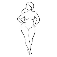 Silhouette of the figure of a slender naked woman. The girl is standing, she is overweight. A lady full of beauty and sexuality. Vector illustration.