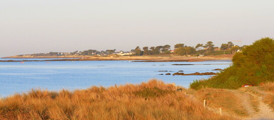 picturesque landscape of seaside footpath in dunes, in Larmor Plage, Brittany