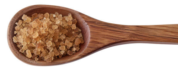 Wooden spoon with brown sugar crystals, cut out - stock png.