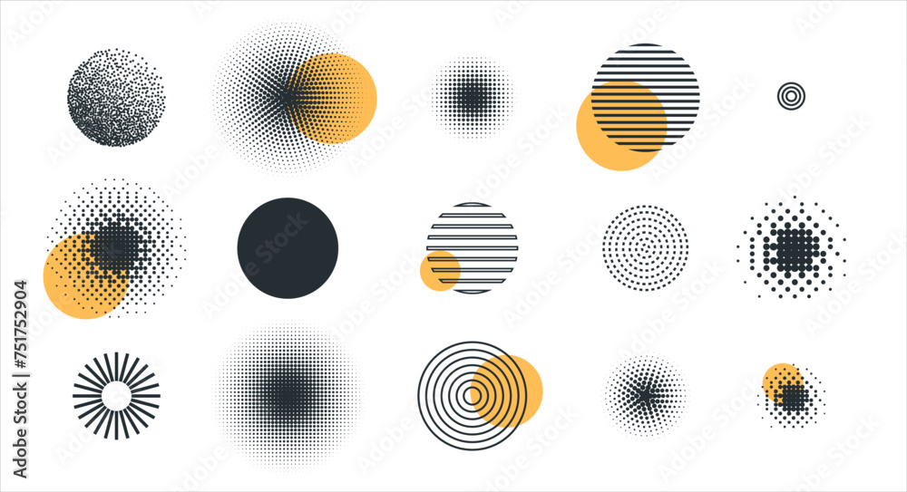 Aufkleber set of different circle geometry design. circle of different shapes for design creative, halftone ci