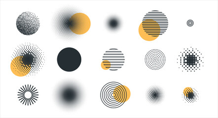 set of different circle geometry design. circle of different shapes for design creative, Halftone circular dotted frames set. Vector illustration abstract design circle element