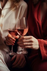Two glasses of wine in the hands of a women.
