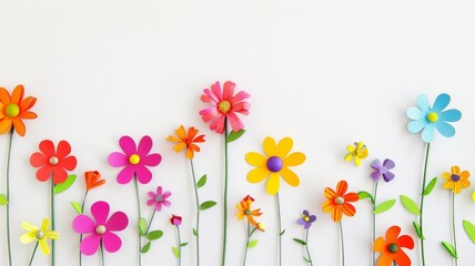 Colorful spring flowers and leaves collection isolated on white background.