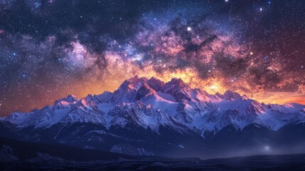 Starry Night Sky Above Mountain Range