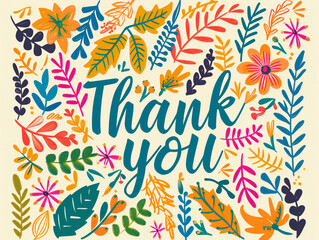 Thank you card with colorful foliage and a lively design