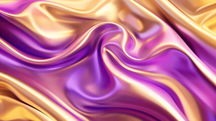 Obraz premium Design an abstract background featuring a 3D wave pattern with bright gold and purple gradient silk fabric.