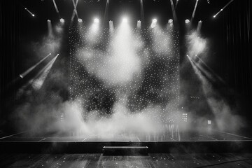 Ethereal Stage: Vector Illustration of Lights and Smoke, Crafted in Black and White Mastery - obrazy, fototapety, plakaty