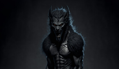 Fototapeta na wymiar Werewolf with mouth wide open and sharp teeth