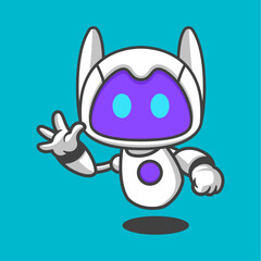 Cute robot cartoon icon illustration. funny gift cartoon. Business icon concept. Flat cartoon style