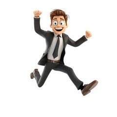 Fototapeta na wymiar 3D cute style successful male businessman jumping with joy on transparent background png