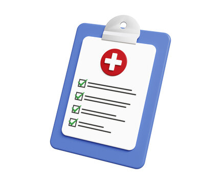 3D medical report icon. Clinical record, prescription, health checkup, healthcare, health insurance, finance and medical service, medical check marks report. 3d illustration
