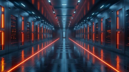 Fototapeta premium Data center, digital information storage room with server hardware 