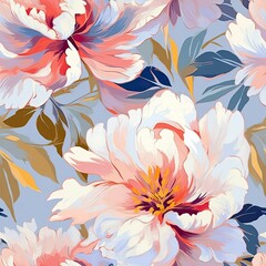 Abstract flowers painting, seamless floral pattern. Generative AI - 751757392