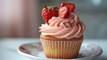 dessert strawberry cupcake - obrazy, fototapety, plakaty