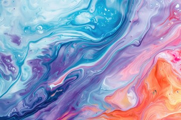 close-up of a marbled acrylic painting features swirls of turquoise, cobalt blue, and black, creating a cellular-like pattern with a sense of movement and fluidity. - obrazy, fototapety, plakaty