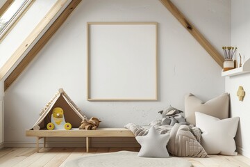 Modern and design scandinavian interior of kidroom, armachirs, mock up poster frame,