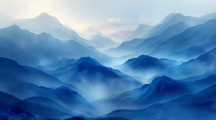 Gradient Blue Mountains, Abstract Art, Generative AI.