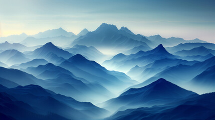 Gradient Blue Mountains, Abstract Art, Generative AI.