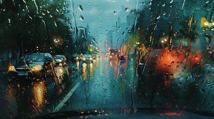 windshield rainy drive - obrazy, fototapety, plakaty