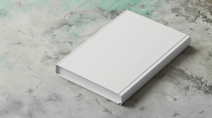Hardcover closed blank book mockup on gray marble background, top view, flat lay, minimalism