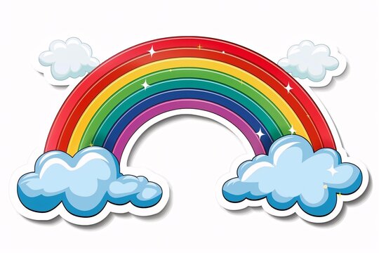 a rainbow with clouds and stars
