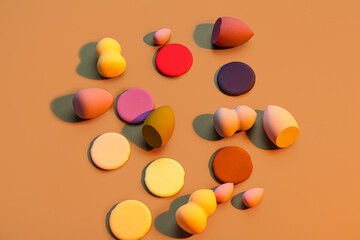 Different makeup sponges on brown background