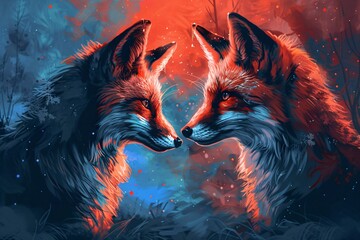 a couple of foxes looking at each other