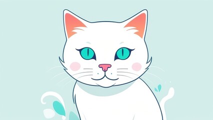 Obraz premium illustration of a cute cartoon white kitten isolated on a white background. Little cute watercolor animals.