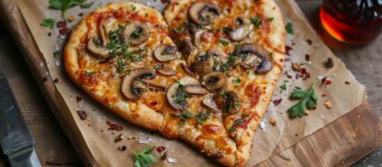 Delicious freshly baked pizza topped with savory mushrooms and melted cheese