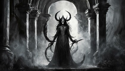 Paranormal Dark Fantasy. Realm of Shadows. Gothic Demon - obrazy, fototapety, plakaty