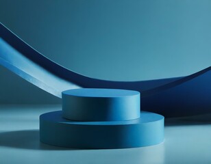 Petrol blue double podium on blue background. Minimal cosmetic background for product presentation